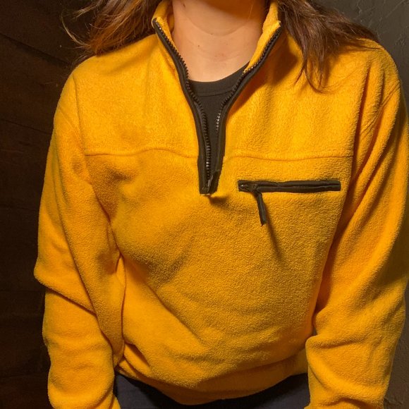 Vintage Yellow Fleece Quarter-Zip Sweatshirt Pullover - Picture 4 of 6